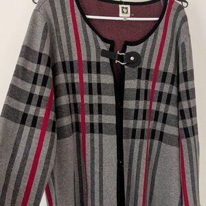 Anne Klein, 1X long plaid cardigan